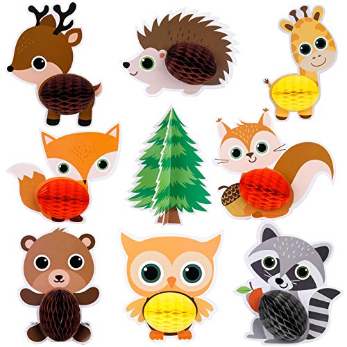 Mocoosy 12PCS Animal Party Centrepieces - Birthday Table Decorations, Jungle Safari Table Topper for Animal Theme Party, Baby Shower Honeycomb Decorations