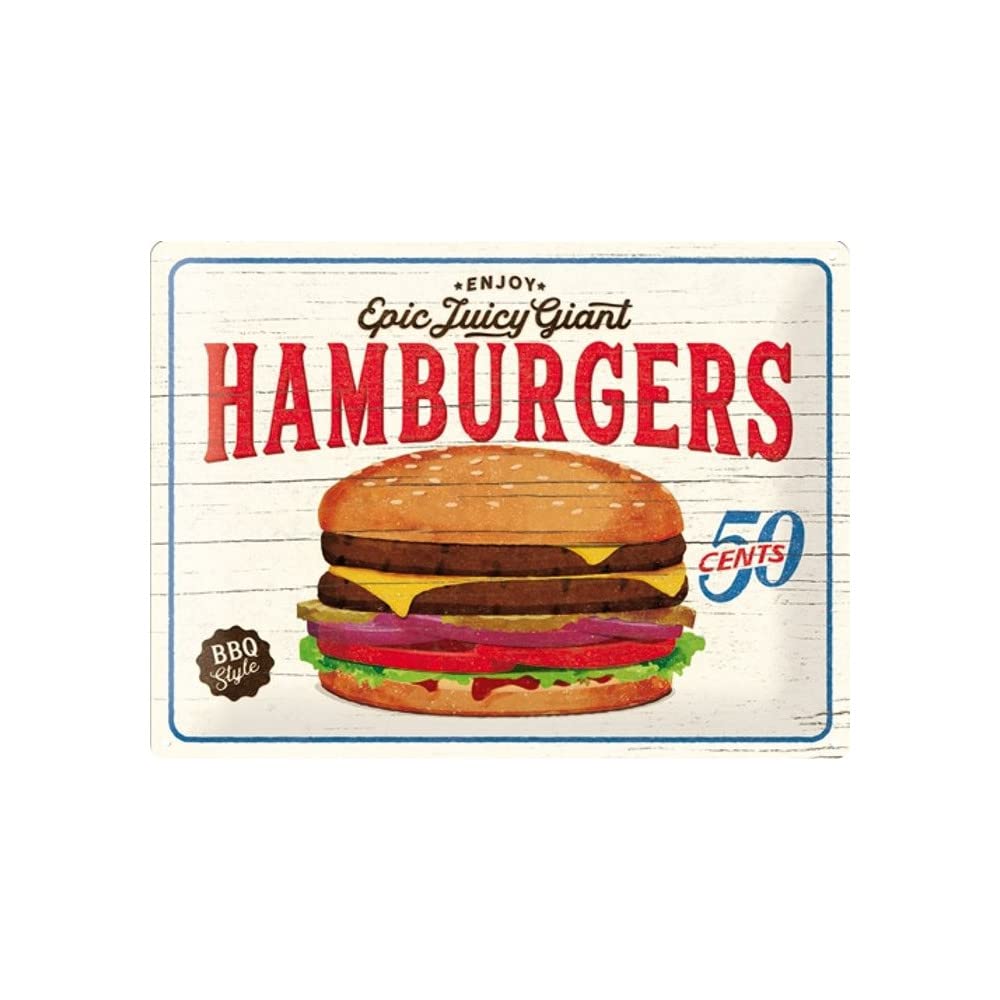 Nostalgic-Art Retro Tin Sign – USA – Hamburgers – Gift idea for USA & Diner fans, Metal Plaque, Vintage design for wall decoration, 30 x 40 cm