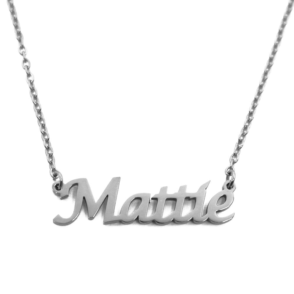 Kigu Mattie Personalised Name Necklace - Silver Tone - Custom Dainty Name Pendants, Jewellery for Ladies, Girlfriend, Mother, Sister, Friends