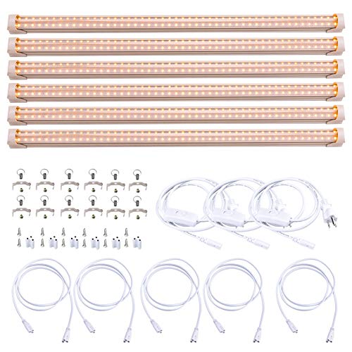 Monios-L T8 LED Grow Light 2FT, 144W(6×24W) High Output Plant Grow Light Strip, Full Spectrum Sunlight Replacement with High PAR for Indoor Plant, 6-Pack