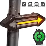 HAHAKEE Bike Tail Light, USB Rechargeable Bicycle Turn Signal with Wireless Remote Control, 500 Lumen Red & Yellow LED Road Safety Indicator Cycling Rear Flashing Lights