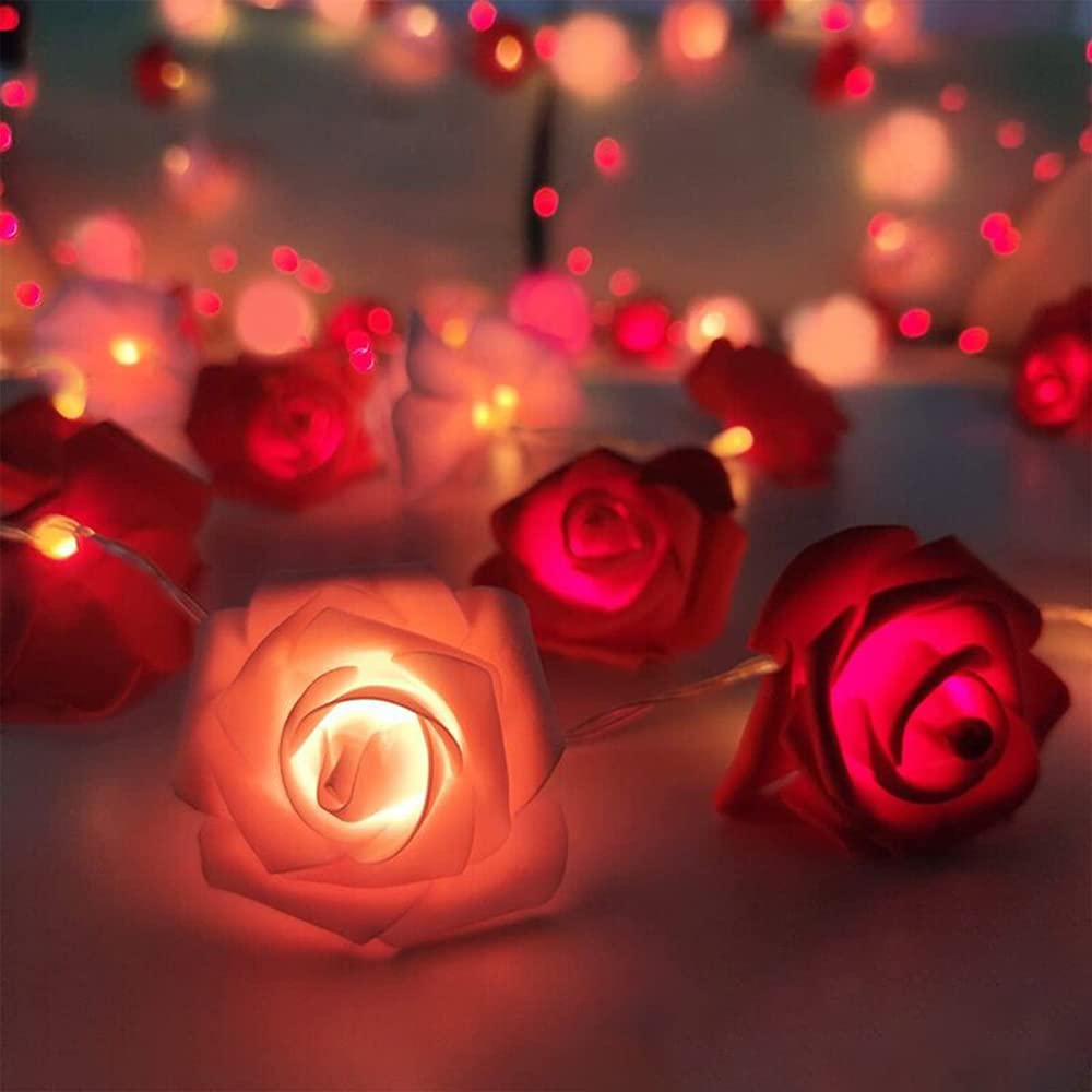 TourKing Rose Flower String Lights 19.6 Ft 40 LED Artificial Rose Garland Fairy Lights USB Charged Rose Light for Wedding Anniversary Garden Party Decor Gift for Girls (Pink+Red)