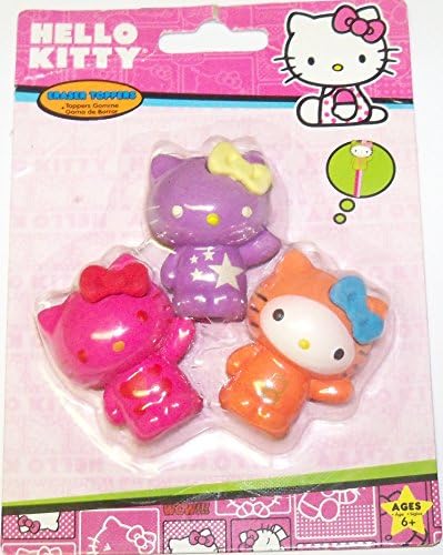 Hello Kitty 3 Eraser Toppers (Frog Jumper, Star, Hearts Hello Kitties)