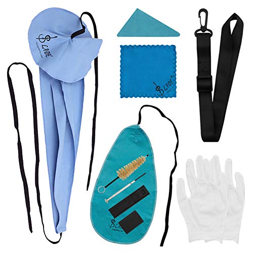 COCODE Saxophone Cleaning Care Kit 10-in-1 Sax Cleaning Kit for Wind Instruments Includes Sax Swab, Cleaning Cloth, Gloves, Mouthpiece Brush, Thumb Rest Cushion, Mini Screwdriver, Strap and Reed Cas