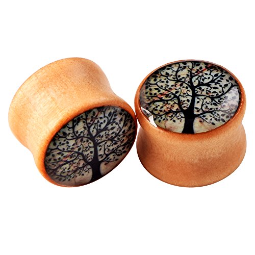 Longbeauty 4 Pair Organic Vintage Hand Made Wood Double Flared Saddle Tunnel Ear Plugs Expander Gauges 8MM