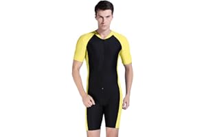BIKMAN Sun Protection Swimsuit for Men Short Sleeve Rash Guard One-Piece Swim Surfing Suit