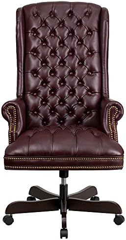 Judek High Back Traditional Tufted Brown Leather Executive Swivel Office Chair (Burgundy)