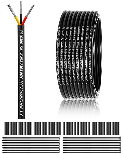 Photo 1 of 24 Gauge 3 Conductor Electrical Wire 100FT, UL 2464 24 AWG 3 Wire Cable Tinned Copper PVC Stranded 24/3 Core for LED Lighting, Outdoor Low Voltage Extension Cable, Automotive etc.