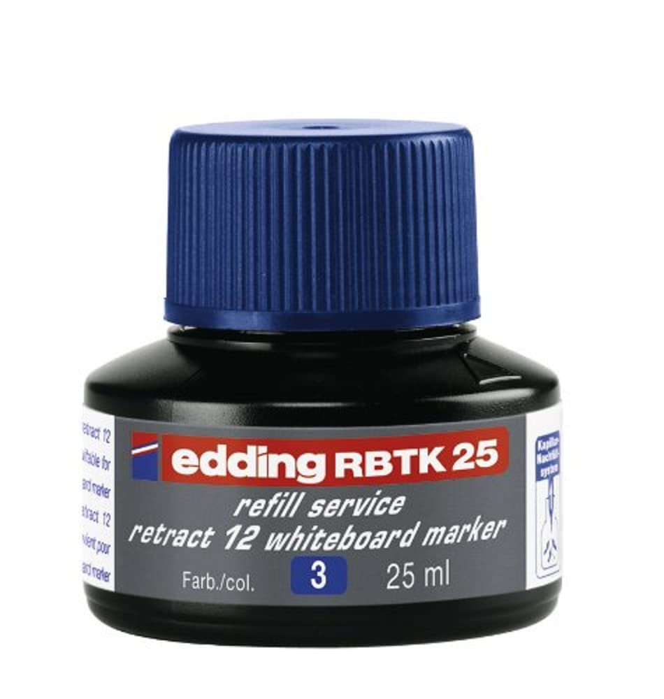 edding Rbtk 25 Refill Ink - Blue - 25 Ml - With Capillary System, Ideal For Clean And Uncomplicated Refilling Of The Whiteboard Marker Retract 12