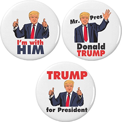 Set 3 Mr. President Donald Trump I'm with Him Cartoons 2.25' Large Buttons Pins