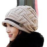 Fashion Women Knit Snow Hat Winter Snowboarding Beanie Crochet Cap Hats (Beige)