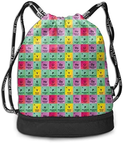 Girls Boys Drawstring Bag Theft Proof Lightweight Beam Bag, Sport Shoulder Backpack - Science Funny Elements Periodic Table Biology Waterproof Backpack Soccer Basketball Bag
