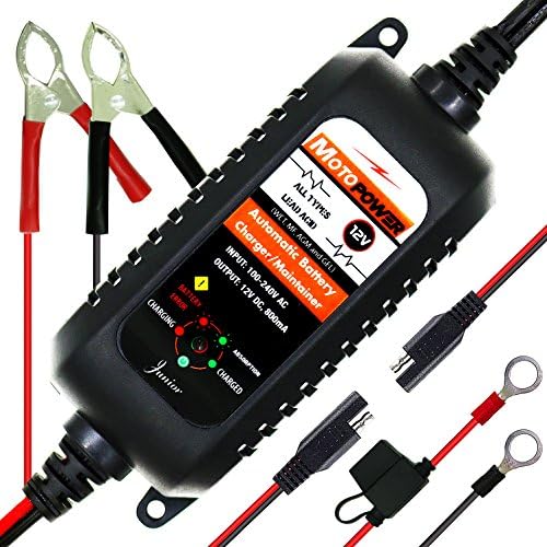 MOTOPOWER MP00205A 12V 800mA Fully Automatic Battery Charger/Maintainer for Cars, Motorcycles, ATVs, RVs, Powersports, Boat and More. Rescue and Recover Batteries