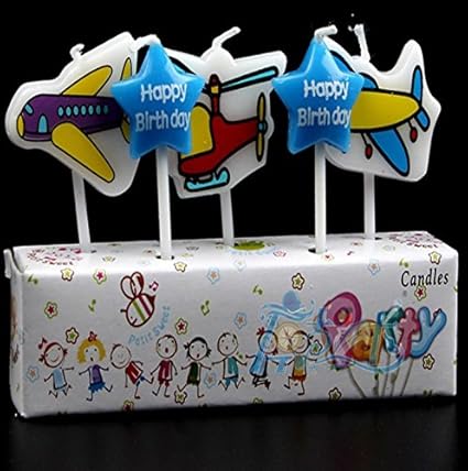 Partysanthe Aeroplane Airplane Candles and Star Sign Cake Decoration Topper Happy Birthday Candle/Birthday Theme/Party Supplies/All Cartoons Charather Sky Airoplane (Set of 5)