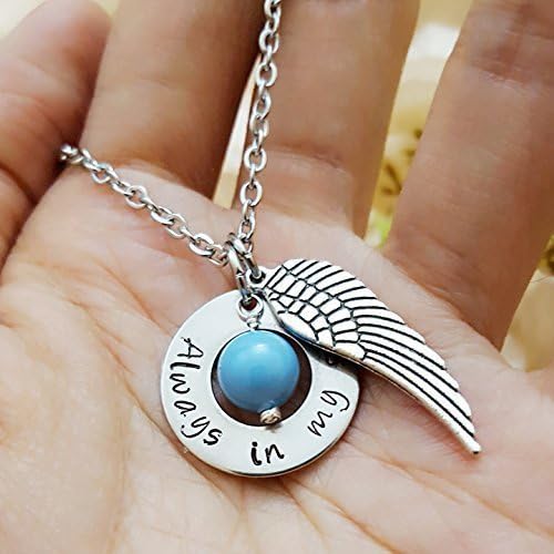 Always in My Heart Necklace w/ Swarovski Pearl for DEC, Angel Wing Infant Child Memorial Necklace, Loss of Child Necklace Miscarriage Jewelry, Remembrance Baby Necklace (DEC)