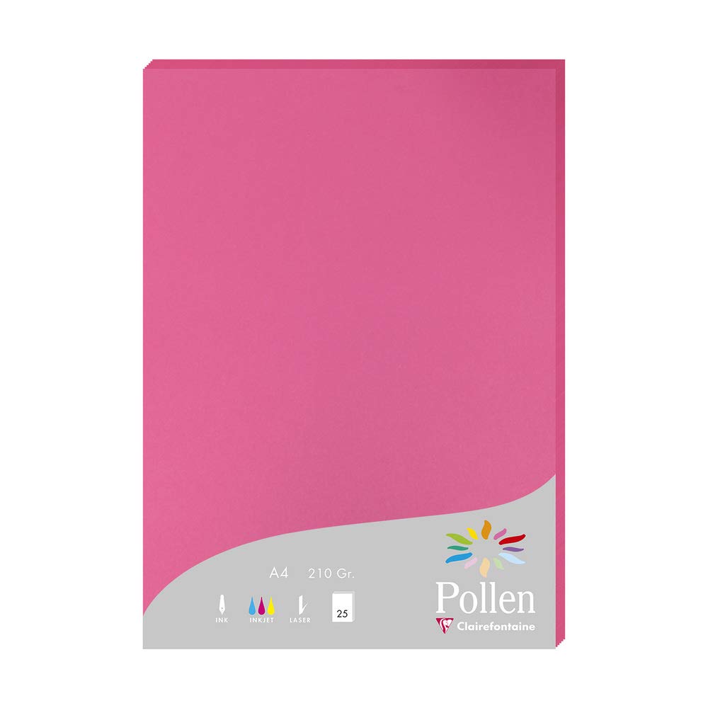 Clairefontaine 24221C Wallet of 25 Sheets Format A4 (21x29,7cm) 210gsm Intensive Pink Invitation Paper Events Correspondence Pollen Range Premium Smooth Paper