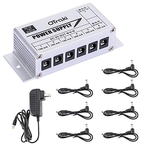 OTraki 9V Pedal Power Supply for Guitar Pedals 7 Ports DC 9V/12V/15V 100mA/300mA 3 Way Isolated Effect Pedal Board Power Supplies Short Circuit and Overcurrent Protection