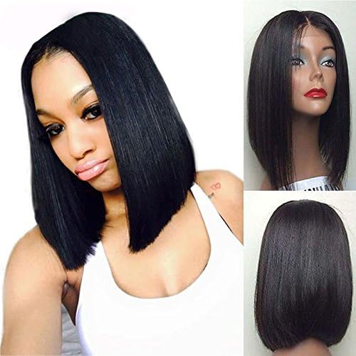 ARUKIHAIR 10A Short Bob Human Hair Lace Front Wig 136 Brazilian Virgin Glueless Silk Straight Hair Wigs with Baby Hair for Women Natural Color 12 Inch 130 Density