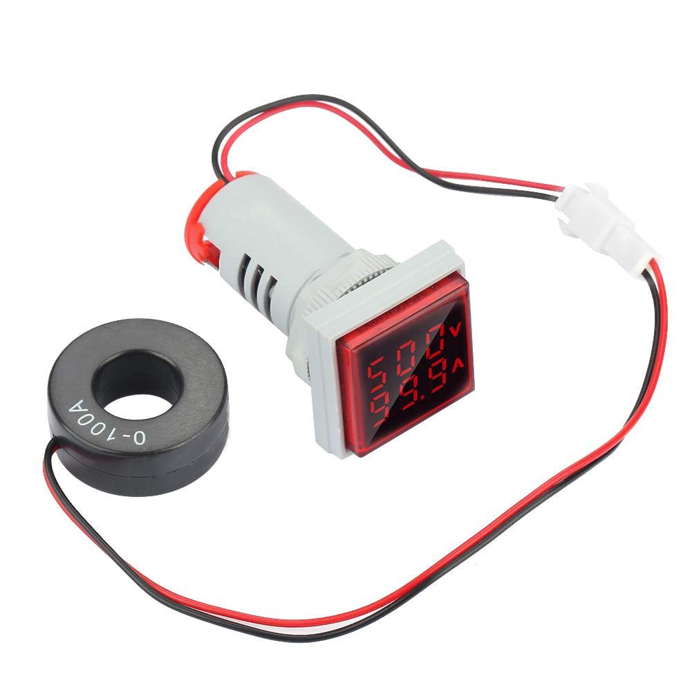 Digital Voltmeter Ammeter AC 22mm LED Dual Display 60-500V 0-100A Different Color Display(red)