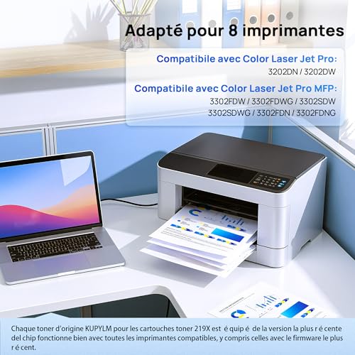 KUPYLM 219X with Chip Compatible for 219X 219A Toner for Color LaserJet Pro MFP 3302fdw 3302sdw 3302fdwg 3302sdwg 3302fdn 3302fdng 3202dw 3202dn W2190X W2190A Black Cyan Yellow Magenta 4 Pack)