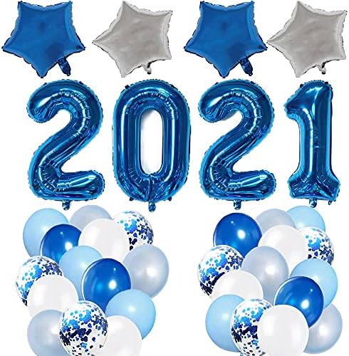 58 Pcs 2021 Commencement Decorations Blue and Silver White Coloration Decoration 32in 2021 and 18in Star Foil Balloon for Grad Celebration Provides New Yr Eve Decor