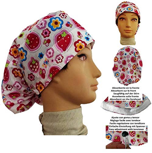Scrub Hat Theatre Cap Strawberries For Long Hair With Sweatband Y