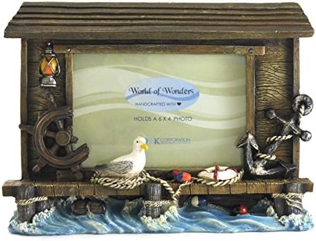 Nautical Beach Sea Pier Dock Scene Tabletop Photo Picture Frame, 6x4, Horizontal Landscape