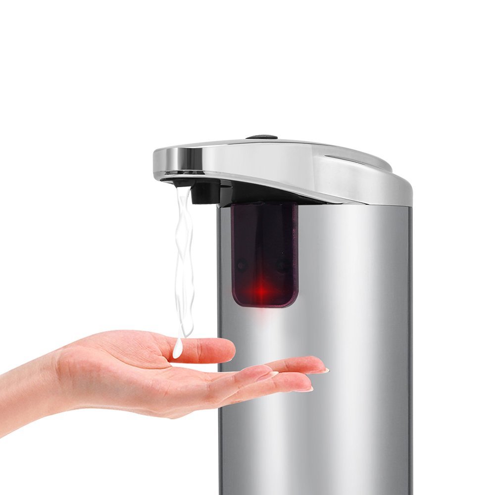 Fun Sponsor Automatic Soap Dispenser, 250ML Stainless Steel Touchless Liquid Sensor Soap Dispenser Soap Holder Hand Free with Waterproof Base for Kitchen Bathroom (Silver)