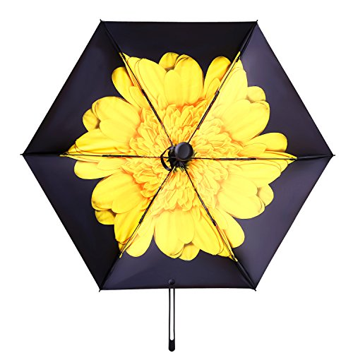 MuNiSa Mini Travel Sun Rain Umbrella Compact Parasol Lightweight Portable Outdoor Golf Umbrella with 95% UV Protection (Yellow Chrysanthemum)
