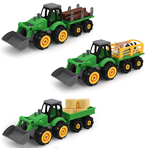 deAO 28-teiliges Bauernhof Spielset mit DIY-auseinanderziehbarem Traktor und Anhängern, manuellem Schraubendreher… – Bild 5