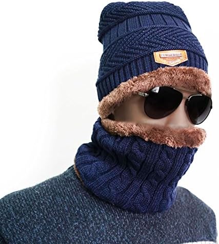 Winter Beanie Hat Scarf Set Warm Knit Outdoors Ski Beanie for Men Women (Blue)