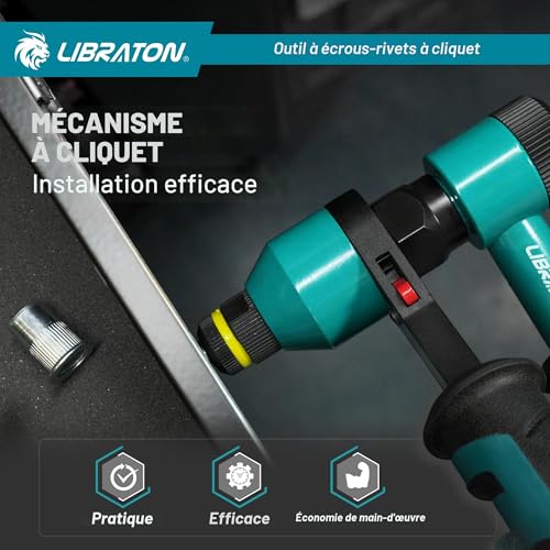 LIBRATON Insert pliers, threaded insert pliers, professional ratchet nut pliers, crimping pliers with 5 metric chucks, 5 nozzle nuts, 50 threaded inserts, case, nut pliers for repair