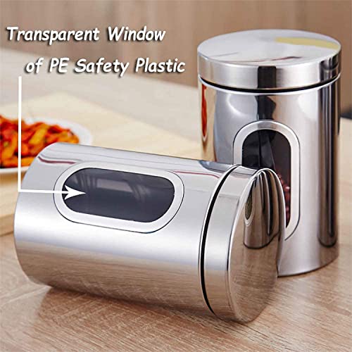 GGEROU Stainless Steel Food Storage Canister Sets with Glass Visible Window & Airtight Lids,Set of 6 Airtight Sugar Coffee Tea Candy Storage Jars，Food Storage Containers Grain Storage Tank (M：950ml)