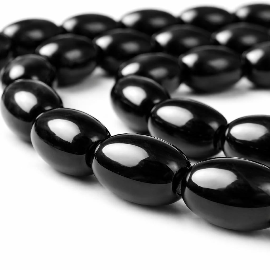 Onyx Semi-Precious Stone Strand Black Beads Polished and Matt Set Semi-Precious Stone Strand 4/6/8/10 mm Pearl Strand Pearl Necklace (14 x 10 mm Oval Polished)