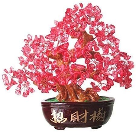 FengShuiYan 9.5" Rose Quartz Gem Stone Money Tree Natural Crystal Wealth Lucky Money Tree Office Living Room Great Housewarming Health Healing Gift & Home Good Luck Decoration