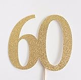 Happy 60th Birthday Cake Topper | 60 Anniversary Sign Gold Glitter | Sixtieth Bday