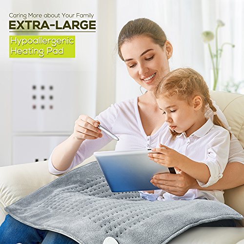 XXXL Heating Pad Large Electric, 23" x 24" King Size Fast Heating Technology for Cramp, Neck and Shoulders, Back, Abdomen, Legs, Auto Shut Off, Safe for Pets, Moist/Dry, Machine Washable - Gray