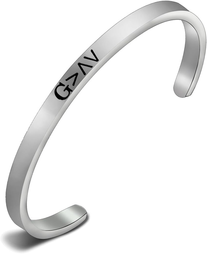 " God is Greater Than The Highs and Lows Premium Stainless Steel Cuff Bangle Bracelet Religious Jewelry-Inspirational Christian Gifts