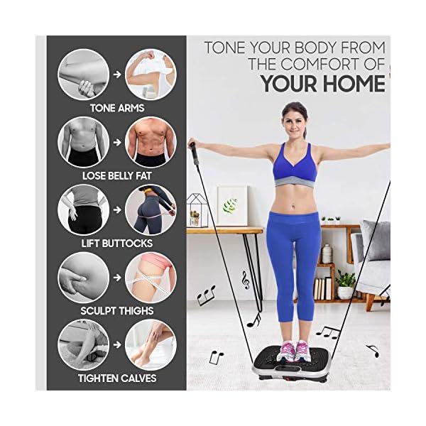 Vibration-Exercise-Machine-Home-Gym-Fitness-Vibration-Plate-6-Modes-99-Intensity-Levels-Home-Workout-Resistance-Bands-With-Handle-Added-Built-In-Bluetooth-Speaker-Full-Body-Workout-Trainer Vibration Plate Exercise Machine - 99 Intensity Levels + 5 Programs - Home Vibration Fitness Trainers - Bluetooth…