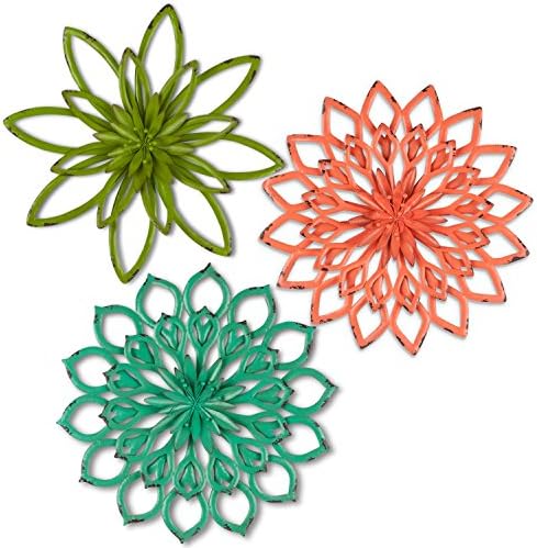 Lone Elm 3 Asst Metal Flower Wall Decor, 20.08Inl x 20.08Inw x 2.36Inh, 3 Piece