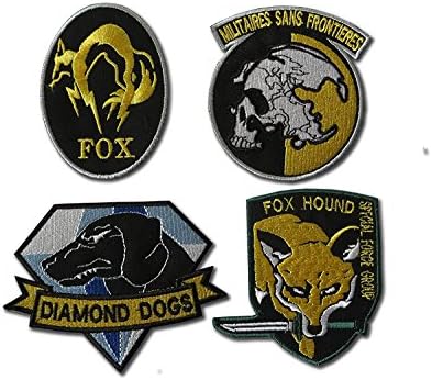 Metal Gear Solid Cosplay Airsoft VELCRO PATCH SET , 4 Embroidered Badges with Velcro Backing