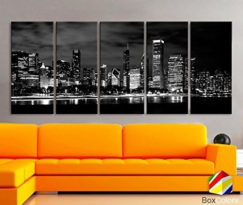 Art Canvas Print beautiful Chicago Skyline night Black & White Wall Home office decor interior