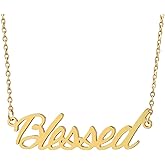 AOLO 18k Gold Plated Blessed Name Necklace Letter Word Nameplate Stainless Steel Jewelry for Womens Mothers