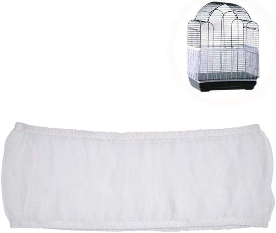 YUMSUM Bird Cage Seed Catcher Parrot Guard Nylon Mesh Net Cover Stretchy Shell Soft Airy Skirt Traps Basket Cage (L, White)