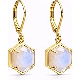 Gempires Gemstone Earrings with Hexagon Shape Gemstone Suspended with Lever Back Closure, 14k Gold Plated, Hypoallergenic and Safe Jewelry