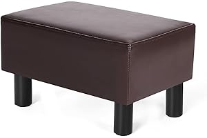 Joveco Small Footstool Ottoman Faux Leather Footrest Modern Rectangular Footstools for Living Room Bedroom (Brown)