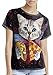 QZUnique Women's Summer Fashion Cat Digital Printed Round Collar T-shirt