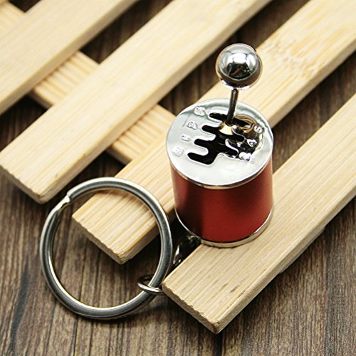 Waterwood Creative Auto Part Model 6 Speed Gear Box Shifter Keychain Key chain Ring-Silver&Red