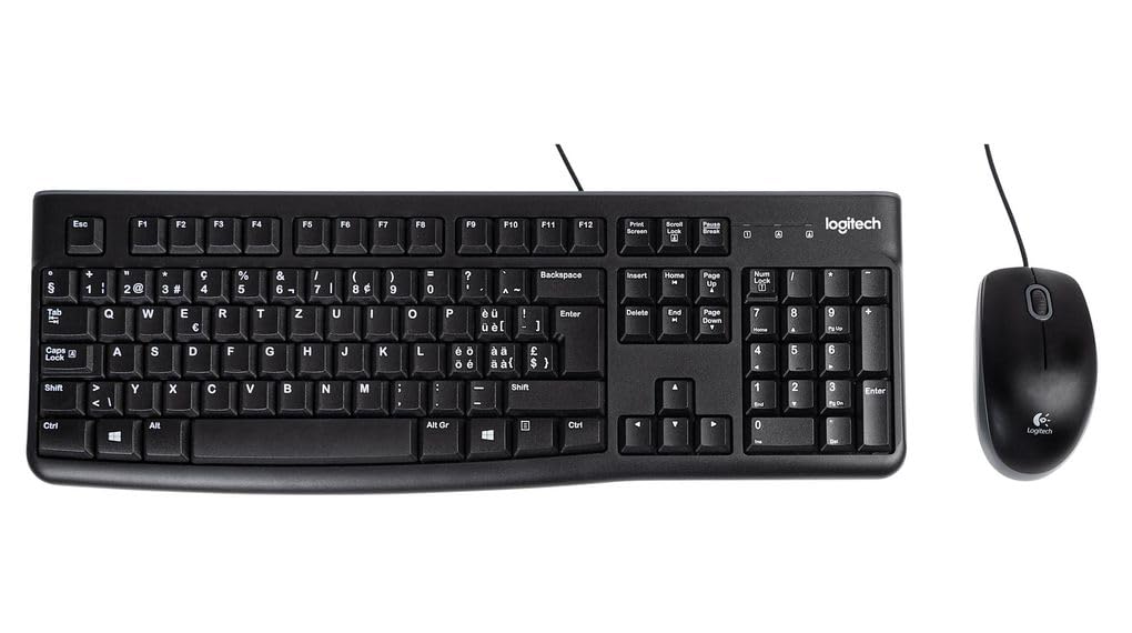Logitech MK120 Wired Keyboard and Mouse for Windows, ‎QWERTZ Swiss Layout - Black