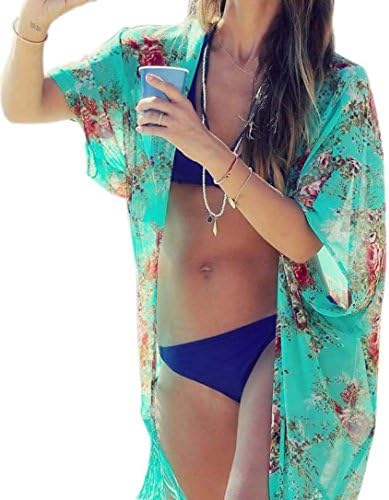 Modekini Women's Floral Chiffon Fringe Hem Sheer Shrug Cover Up Multicolor